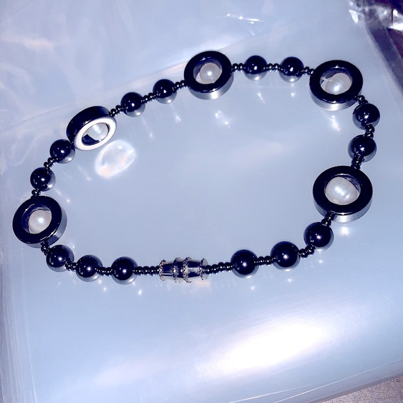 Handmade Metallic Haematite Bracelet 7mmLovely Natural Freshwater Pearls - Picture 3 of 15